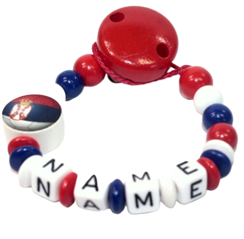 Personalisierte Schnullerkette mit serbischer Flagge und individuellem Namen